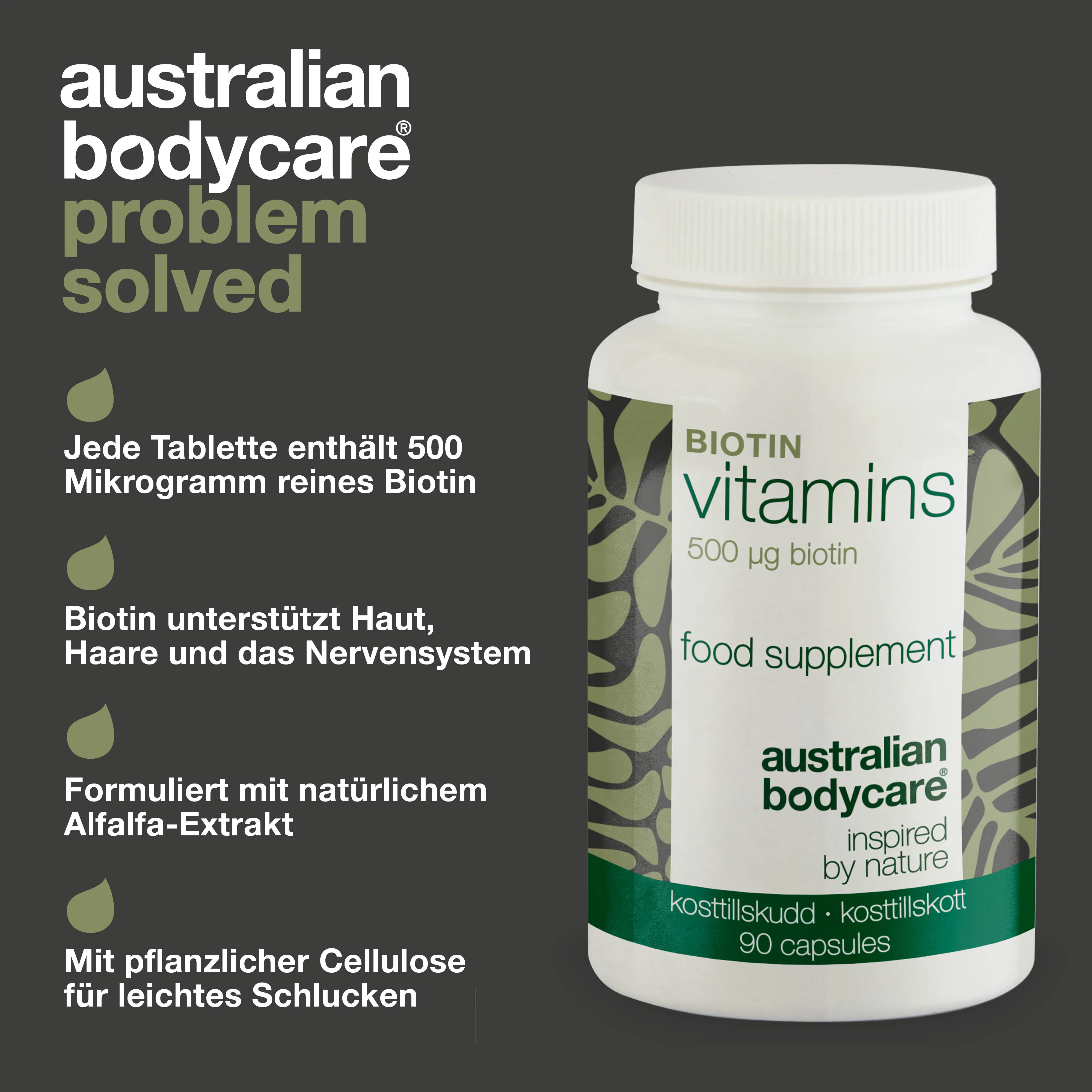Biotinpräparat 500 µg – Vitamin B7 – 90 Stück — Biotinpräparat mit 500 µg Vitamin B7 für die tägliche Pflege von Haut, Haar und Schleimhäuten. Mit Biotin, Alfalfa und Cellulose. - Image 3