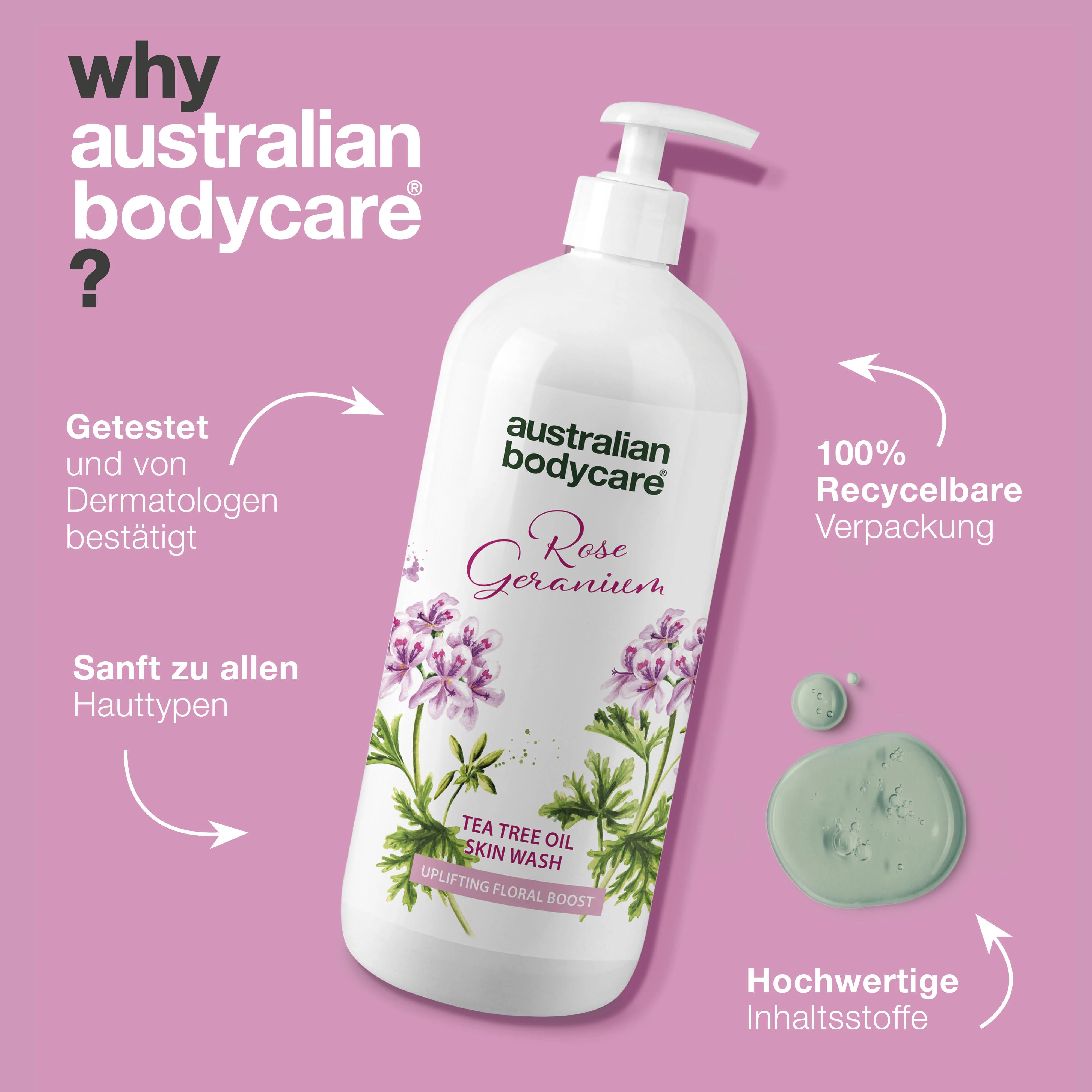 Professionelle Rose Geranium Skin Wash — Professionellen Duschgel mit Teebaumöl und Rose Geranium - Image 4