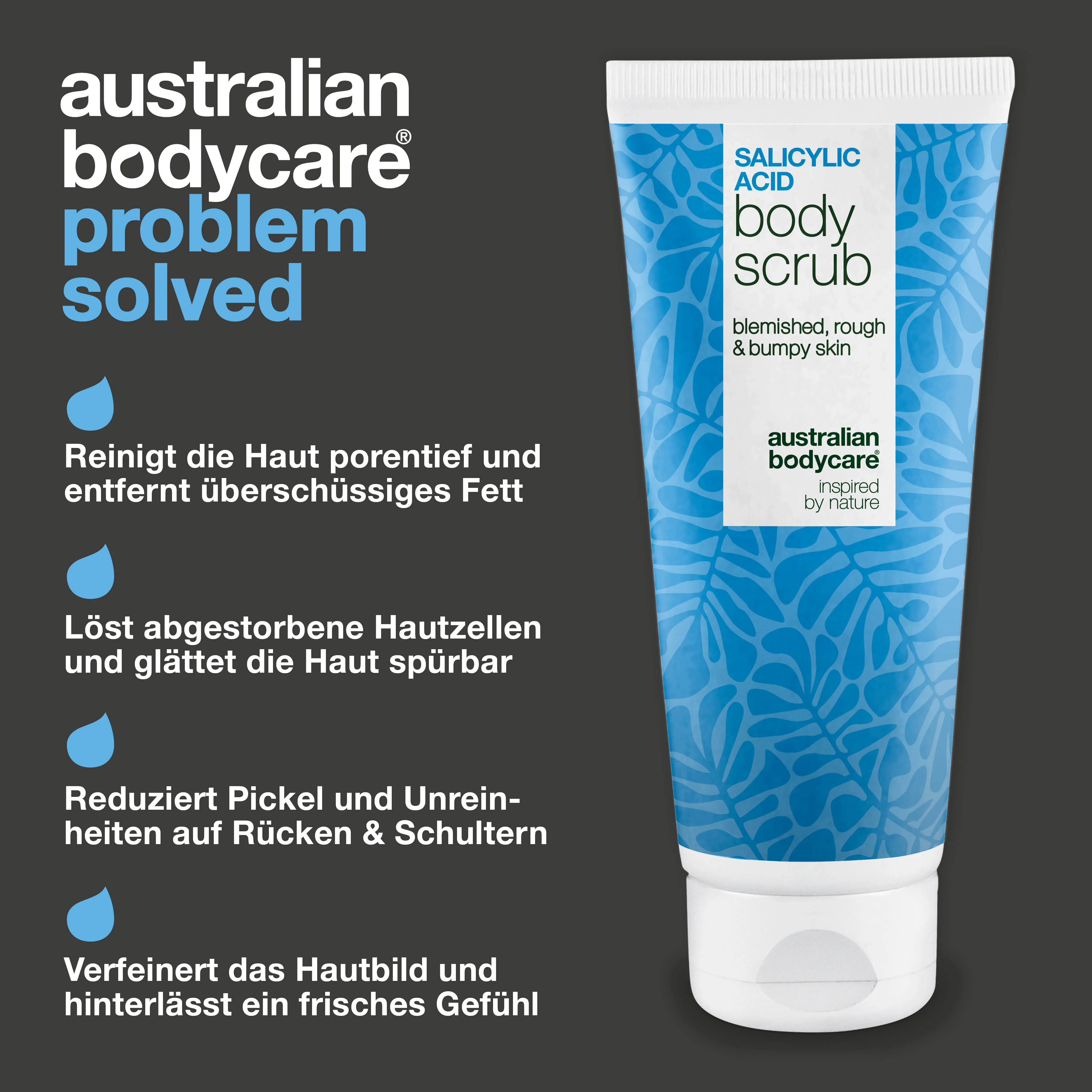 Körperpeeling mit Salicylsäure gegen Pickel und verstopfte Poren — Body Scrub mit Salicylsäure reinigt Poren und entfernt Pickel. Mit Salicylsäure, Glykolsäure, Aprikosenkernpulver und Allantoin. - Image 3