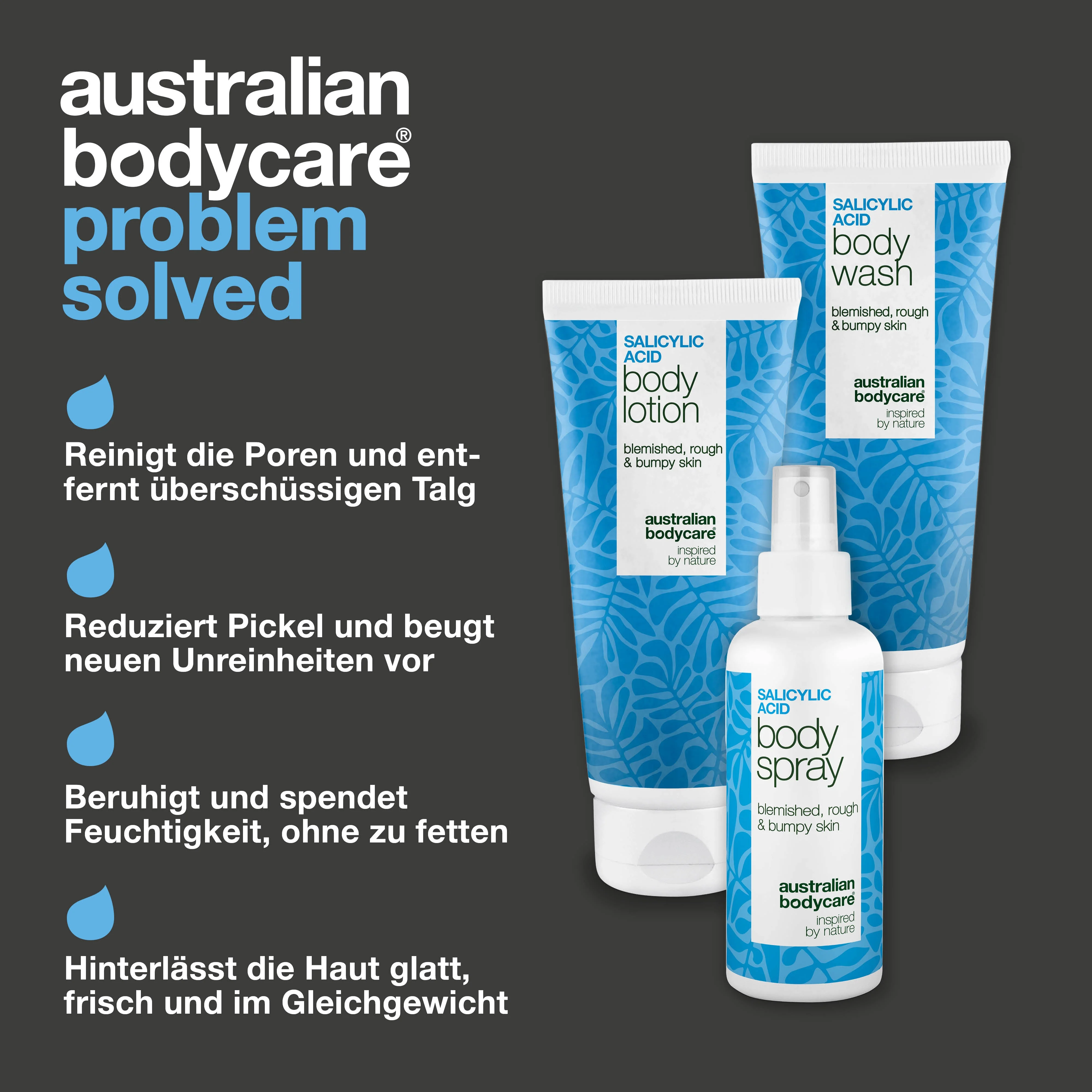 3er Körperset gegen Pickel – 3 Paket mit Salicylsäure — Körperpflege gegen Pickel und unreine Haut. Reinigt Poren mit Salicylsäure, Niacinamide und Panthenol für sichtbar glattere Haut. - Image 3