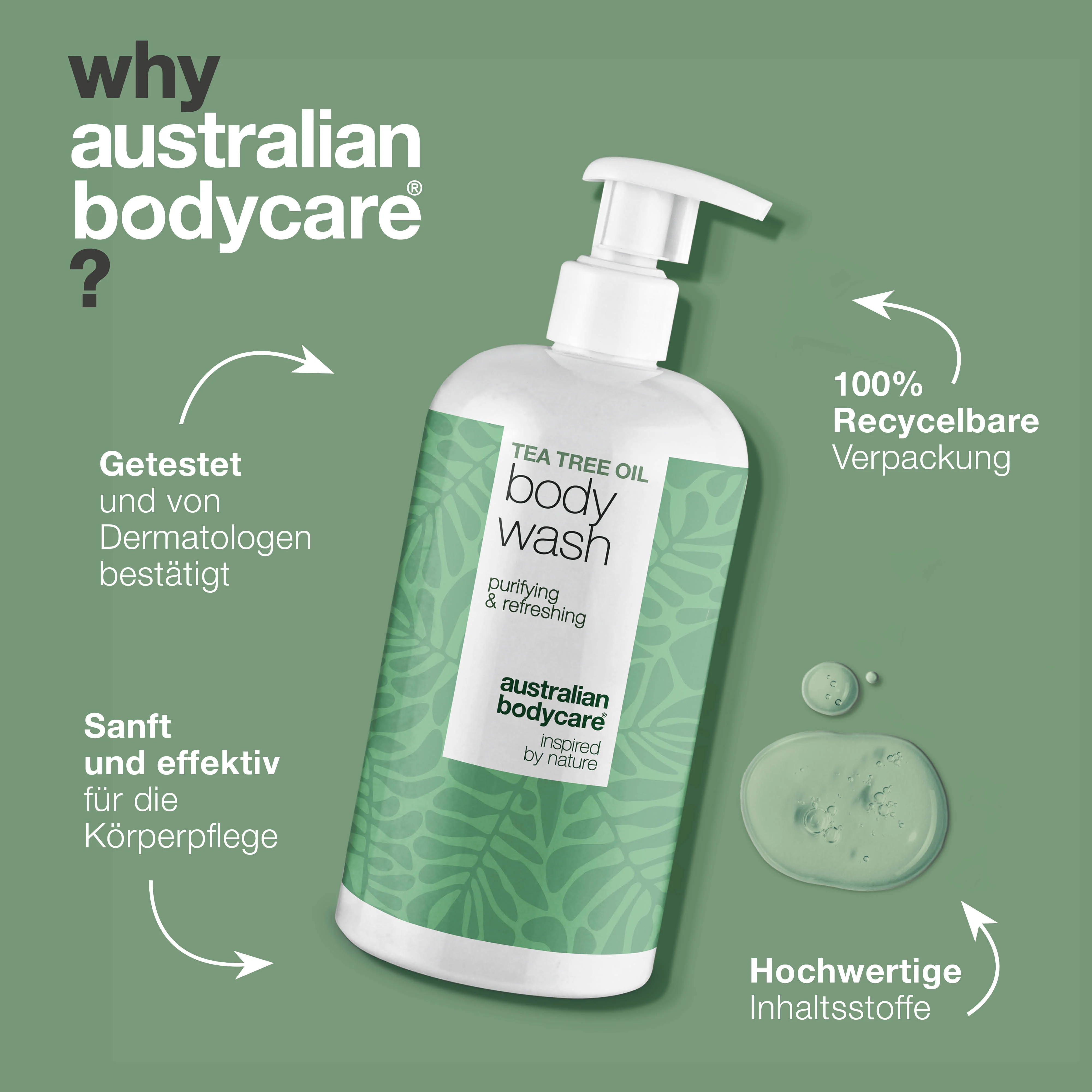 Tea Tree Body Wash bei Pickeln, Fettglanz und Körpergeruch — Teebaumöl Duschgel gegen Hautunreinheiten und Geruch. Mit Tea Tree Oil, Zinc PCA und sanfter Coco-Betaine. - Image 4