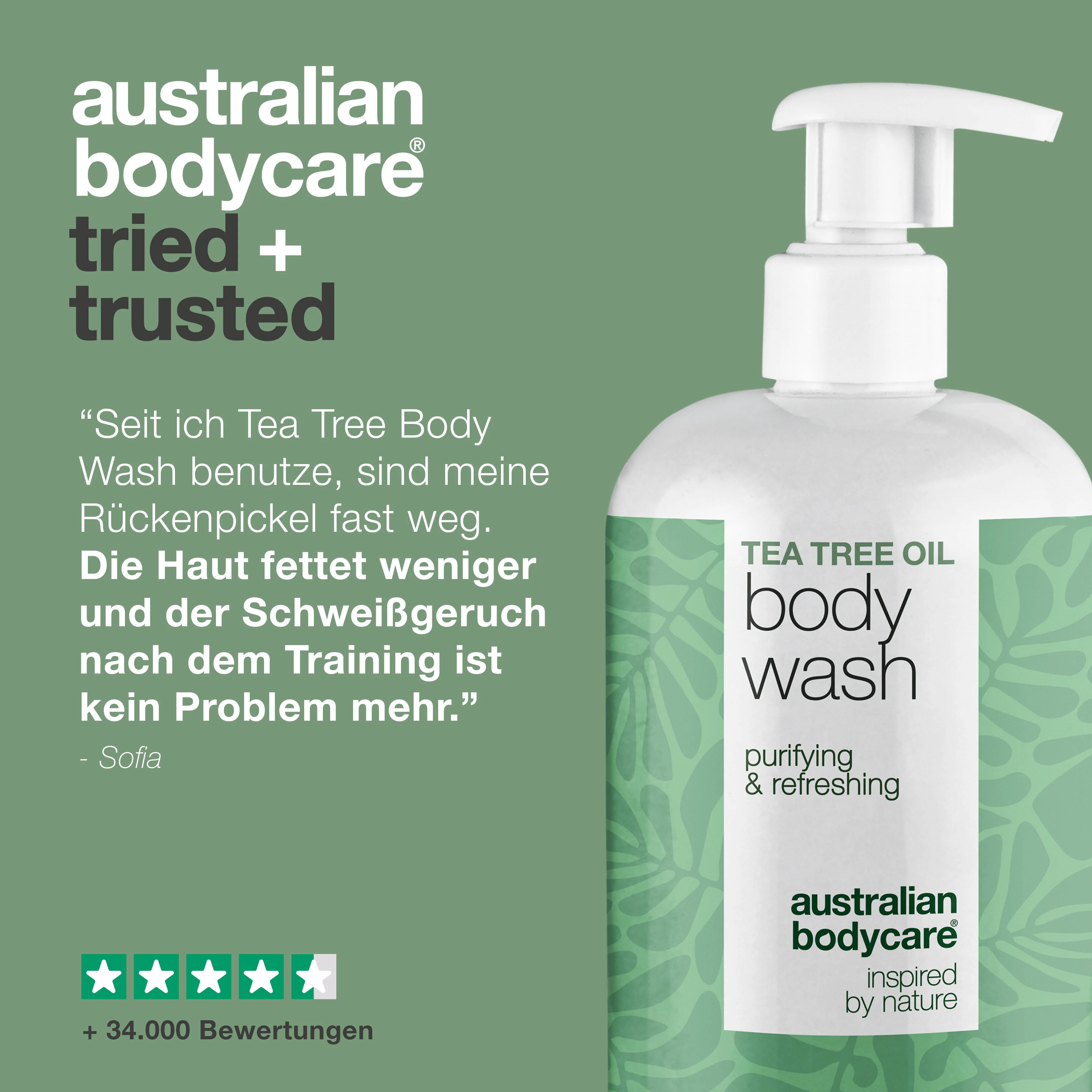 Tea Tree Body Wash bei Pickeln, Fettglanz und Körpergeruch — Teebaumöl Duschgel gegen Hautunreinheiten und Geruch. Mit Tea Tree Oil, Zinc PCA und sanfter Coco-Betaine. - Image 5