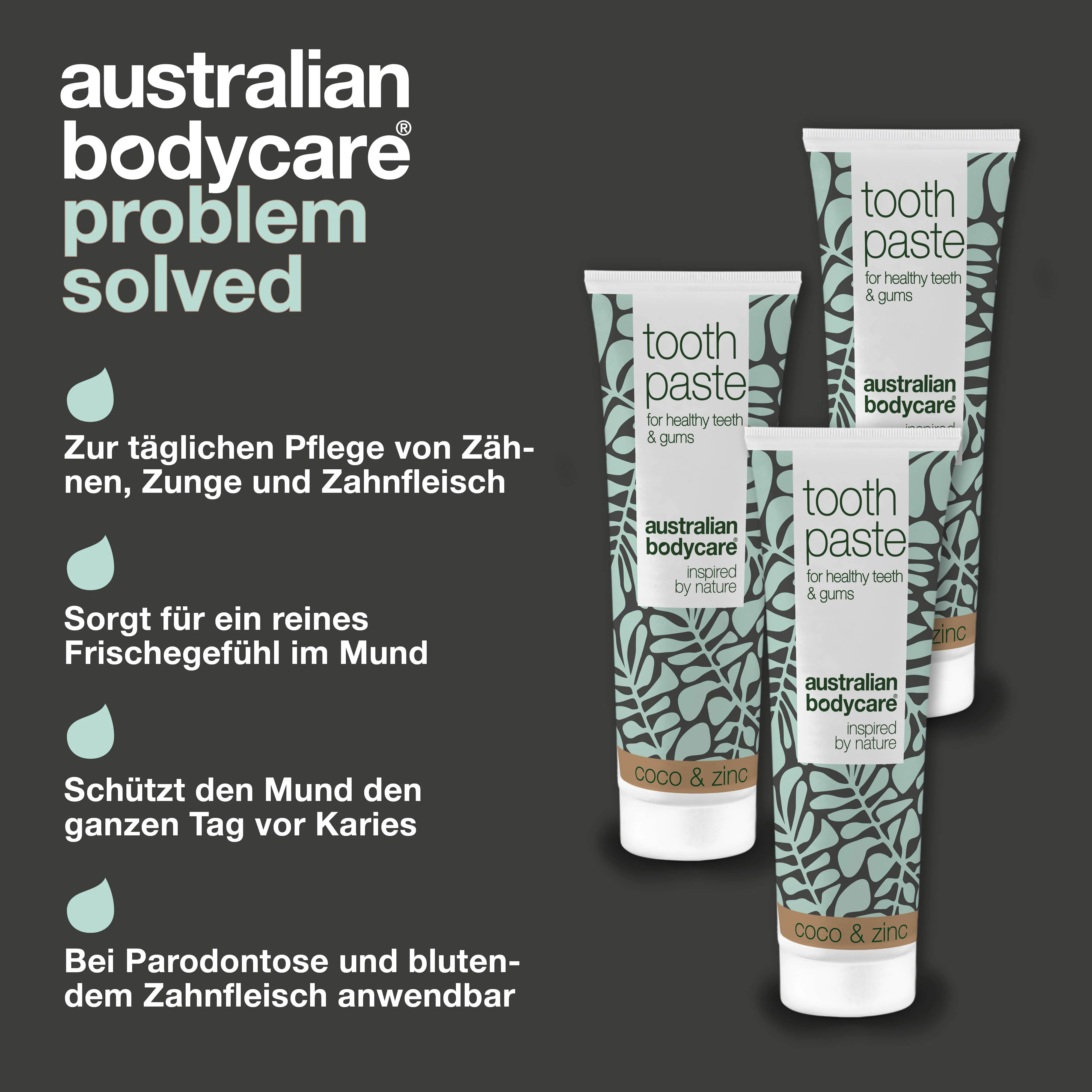 3 x Zahnpasta mit Teebaumöl, Kokosnuss & Zink — Für die tägliche Pflege bei Zahnfleischentzündungen oder Pilz im Mund und auf der Zunge - Image 3