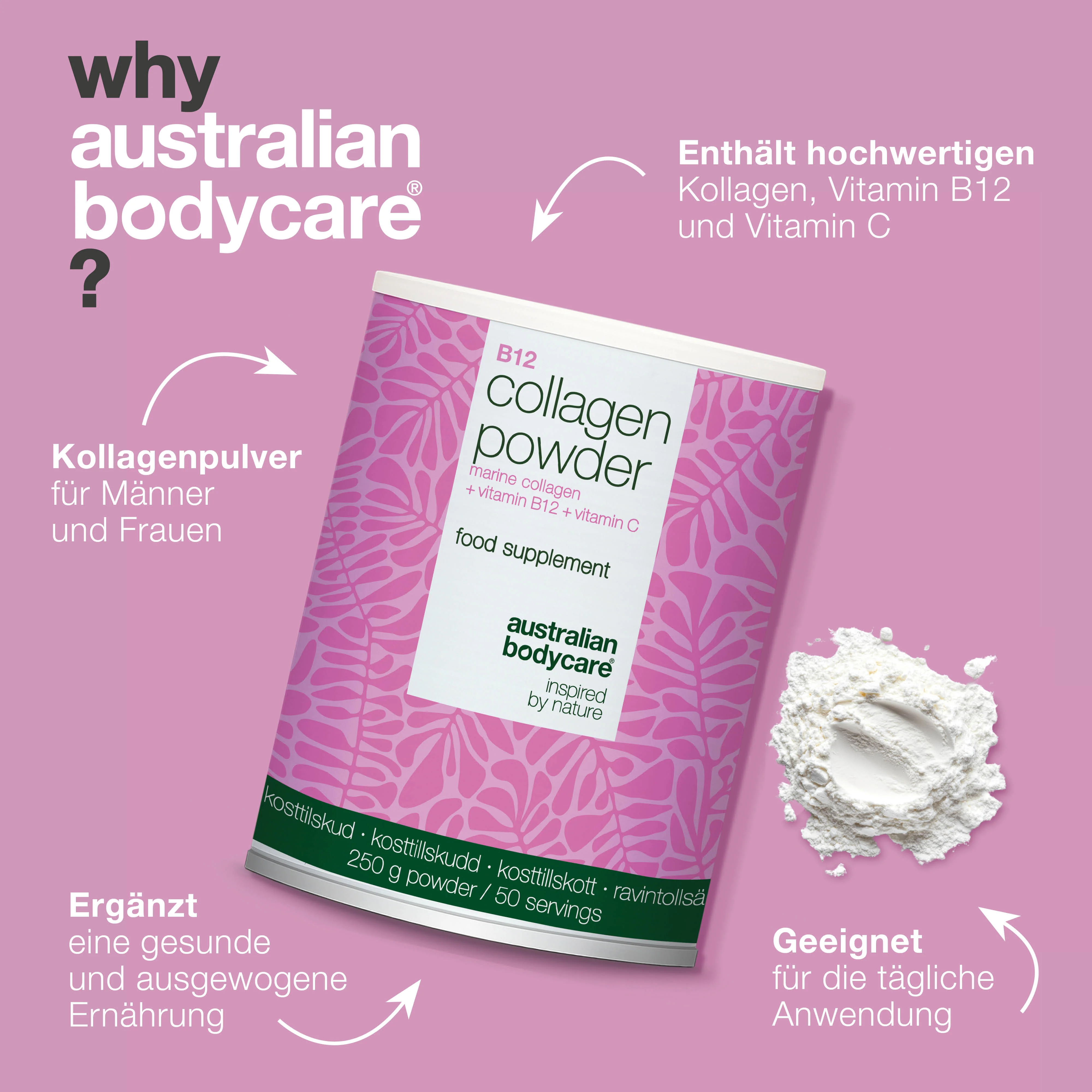 Kollagen pulver mit Vitamin C & B12 – 250g marines — Kollagen Hydrolysat für den täglichen Gebrauch in Speisen oder Getränken. Enthält marines Kollagen, Vitamin C und B12. - Image 4